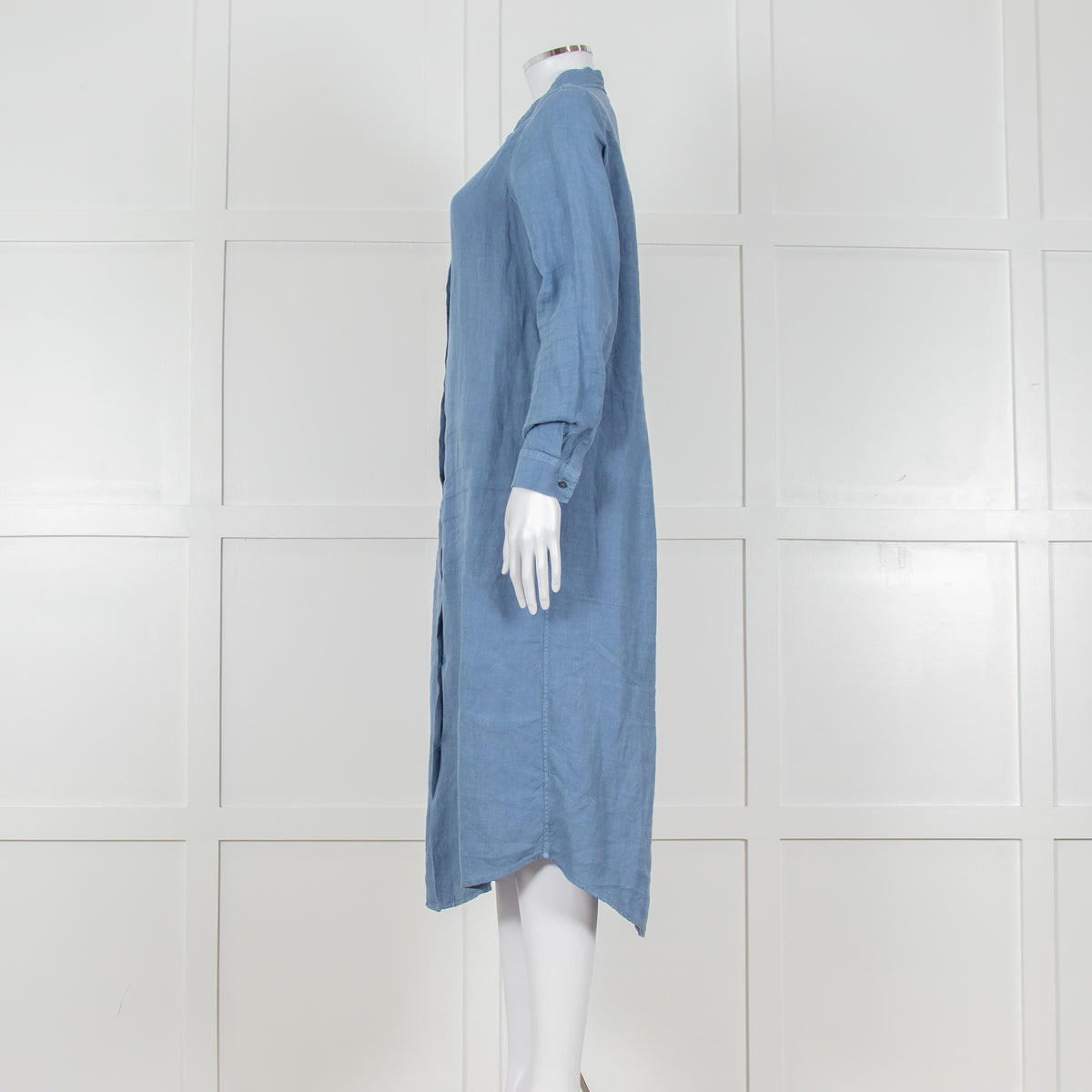 Le Sirenuse Blue Linen Midi Shirt Dress