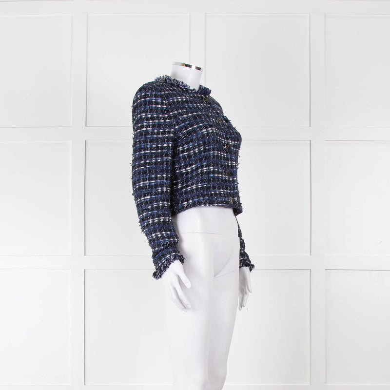 Boutique Moschino Blue With Freyed Hem Boucle Jacket