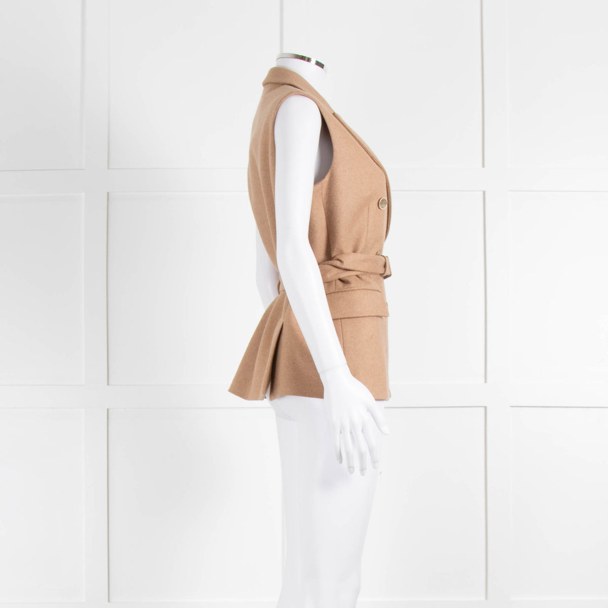 Eleventy Camel Wool Mix Belted Waistcoat