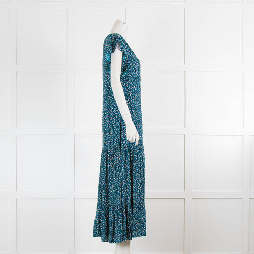 Veronika Maine Teale Peacock Print Tiered Maxi Dress