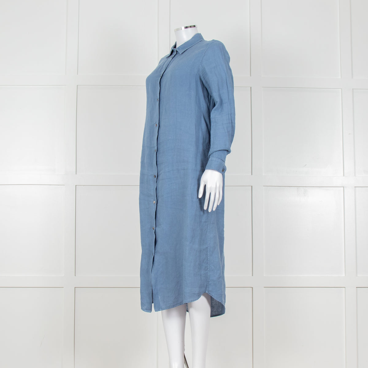 Le Sirenuse Blue Linen Midi Shirt Dress