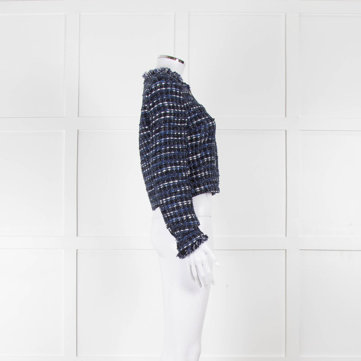 Boutique Moschino Blue With Freyed Hem Boucle Jacket