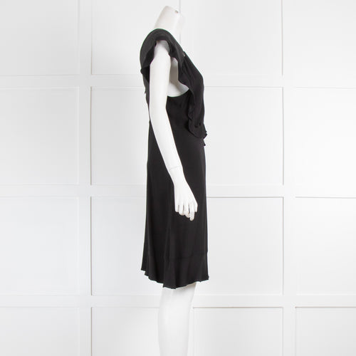 Sandro Black Fluted Mini Dress with V Neck