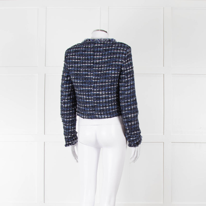 Boutique Moschino Blue With Freyed Hem Boucle Jacket