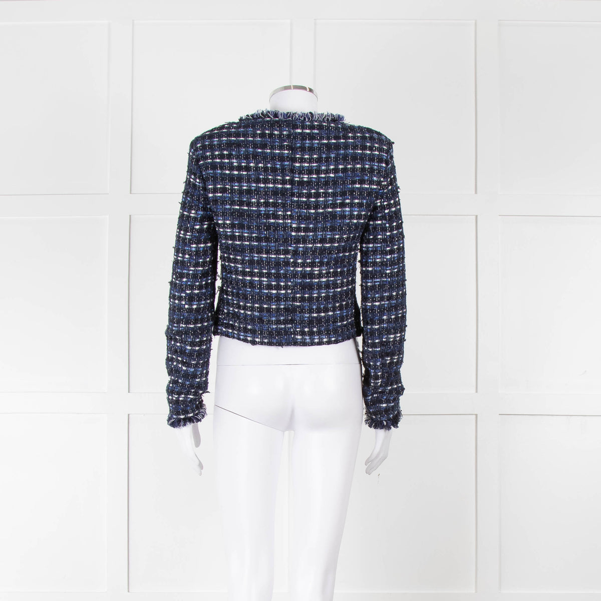 Boutique Moschino Blue With Freyed Hem Boucle Jacket