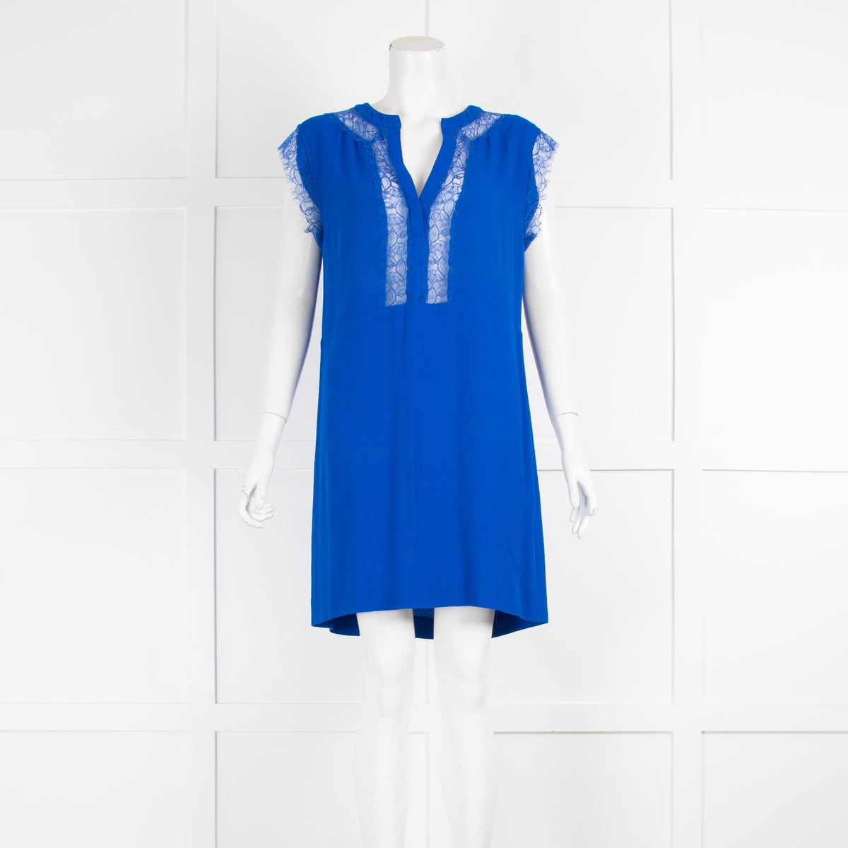 Sandro Blue Lace Insert Sleeveless Dress