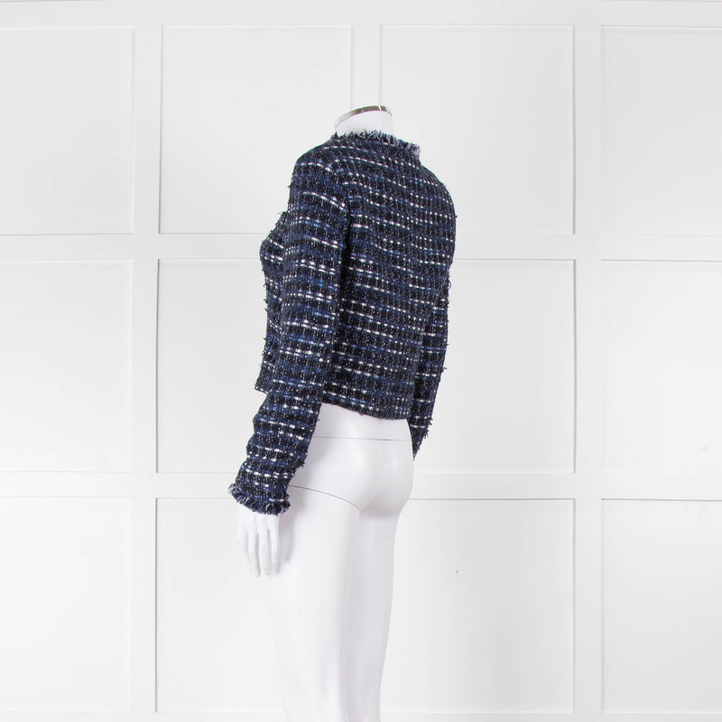 Boutique Moschino Blue With Freyed Hem Boucle Jacket