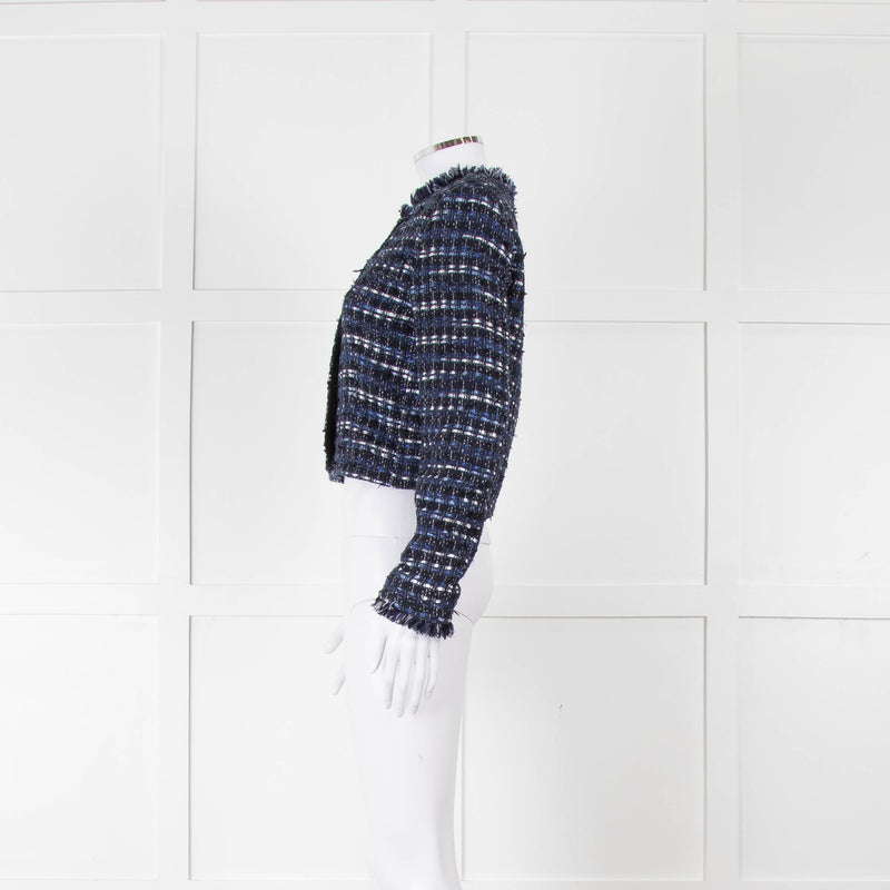 Boutique Moschino Blue With Freyed Hem Boucle Jacket