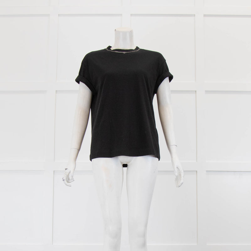 Brunello Cucinelli Black Sleeveless Top Crystal Neck
