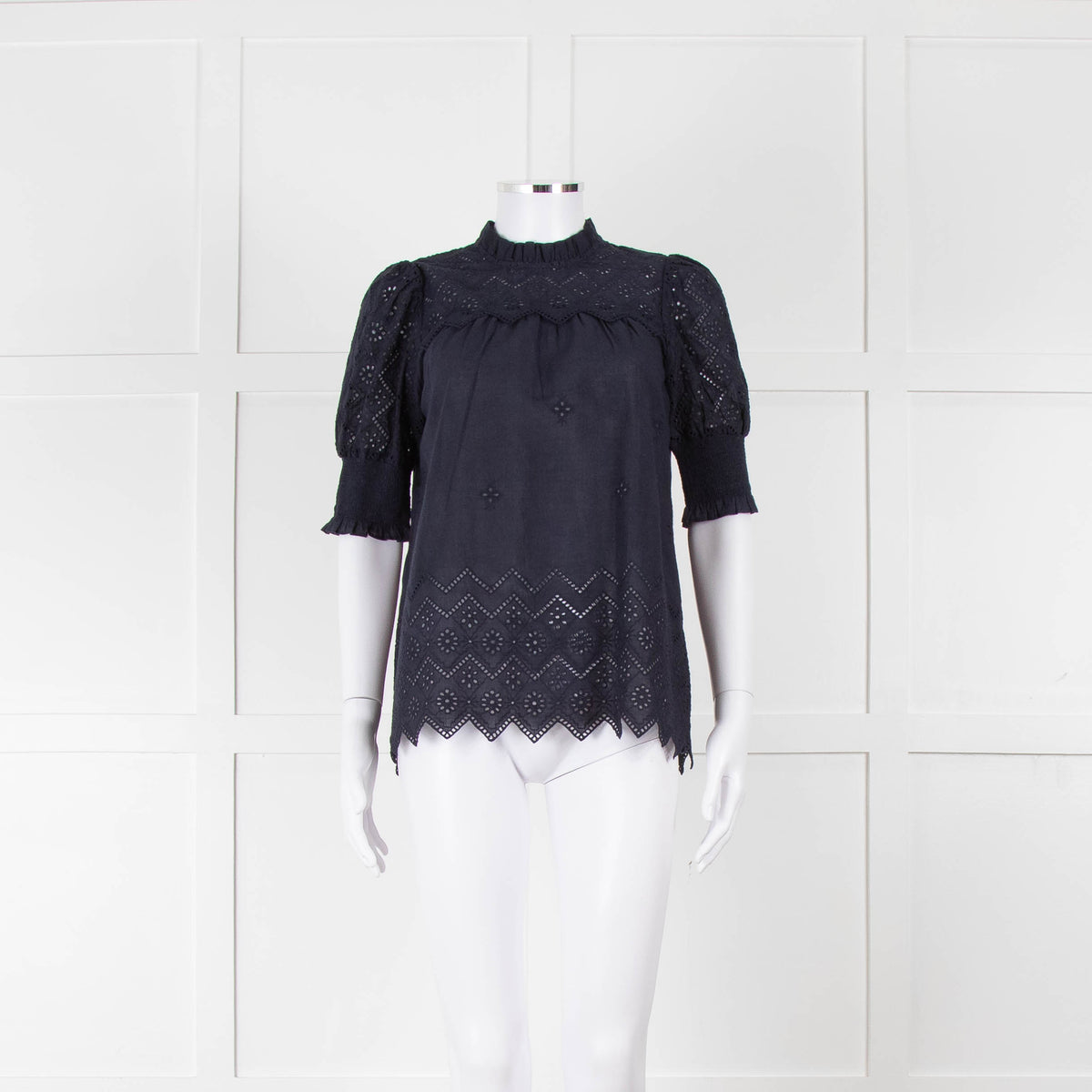 Me+Em Navy Broderie Anglaise Short Sleeve Blouse
