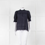 Me+Em Navy Broderie Anglaise Short Sleeve Blouse