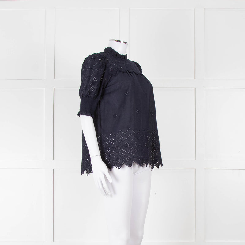 Me+Em Navy Broderie Anglaise Short Sleeve Blouse