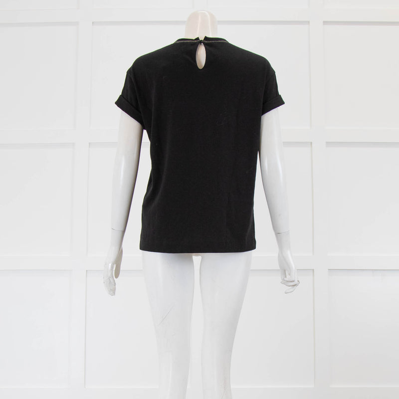 Brunello Cucinelli Black Sleeveless Top Crystal Neck