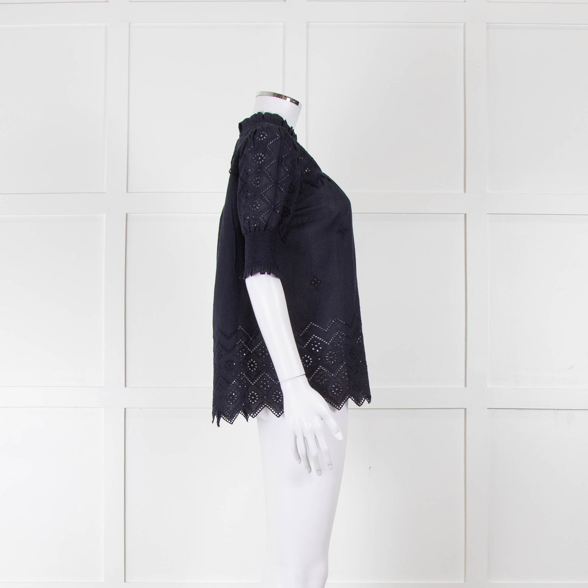 Me+Em Navy Broderie Anglaise Short Sleeve Blouse