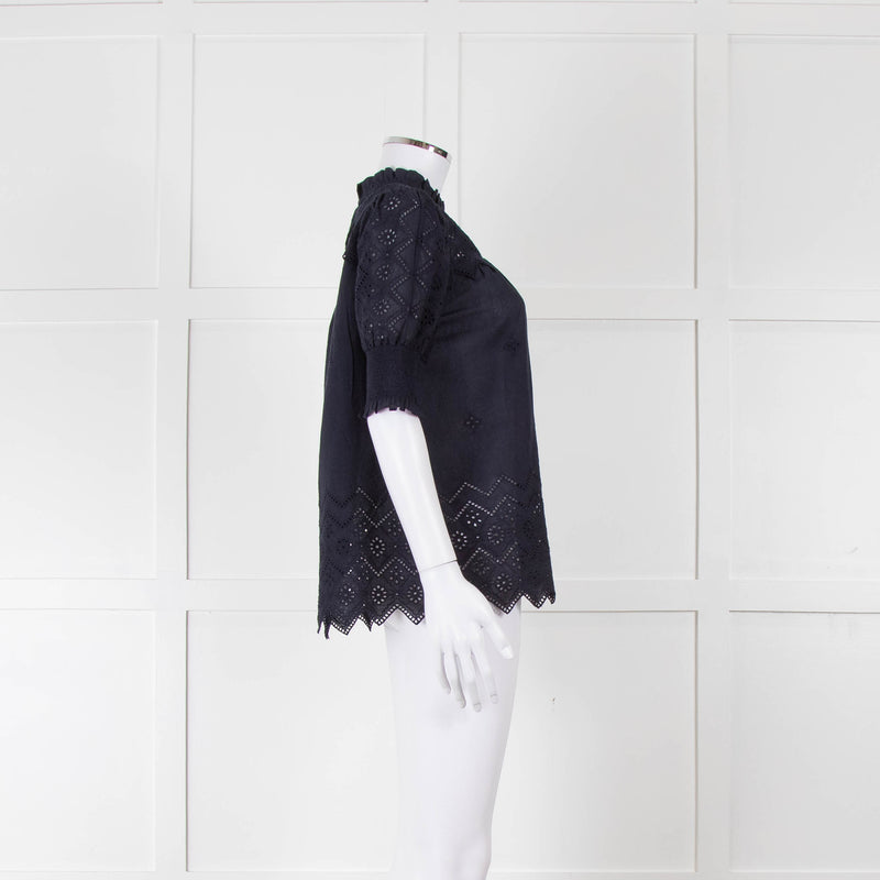 Me+Em Navy Broderie Anglaise Short Sleeve Blouse