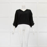 Brunello Cucinelli Black Cashmere Long Sleeve Ribbon Sleeve Detail Jumper