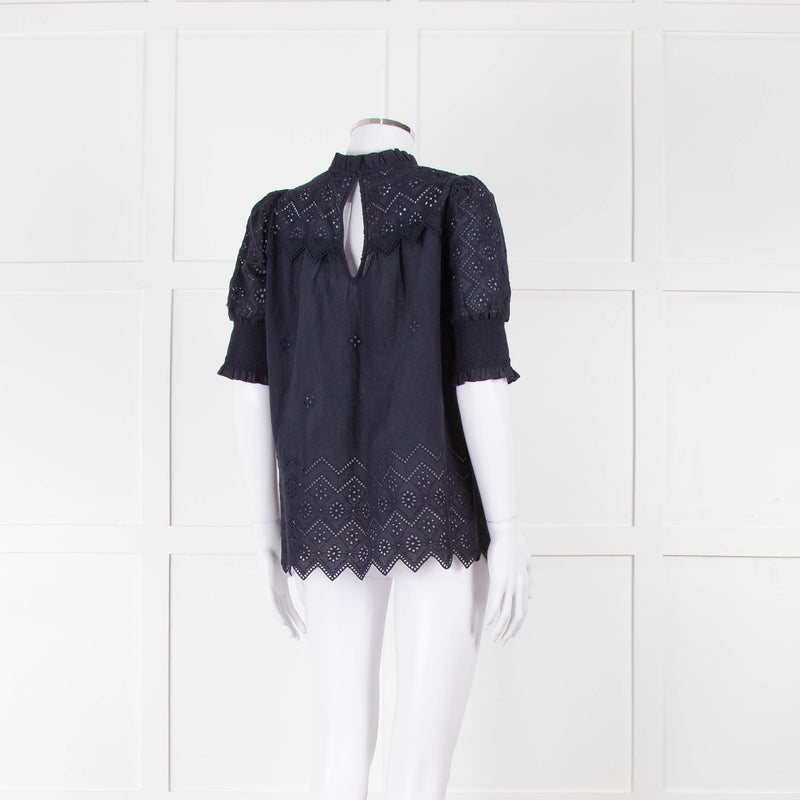 Me+Em Navy Broderie Anglaise Short Sleeve Blouse