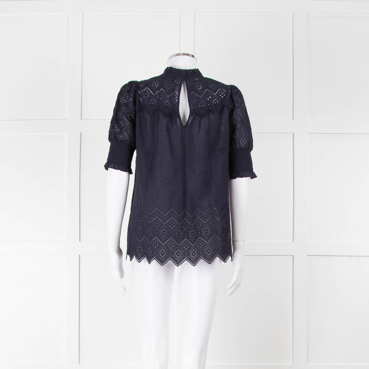 Me+Em Navy Broderie Anglaise Short Sleeve Blouse