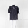 Me+Em Navy Broderie Anglaise Short Sleeve Blouse