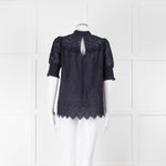 Me+Em Navy Broderie Anglaise Short Sleeve Blouse