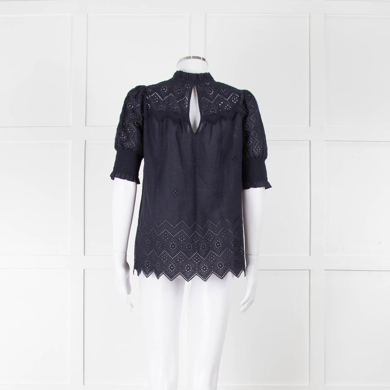Me+Em Navy Broderie Anglaise Short Sleeve Blouse
