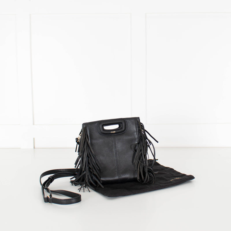Maje Black Fringed Frame Handle Crossbody Bag