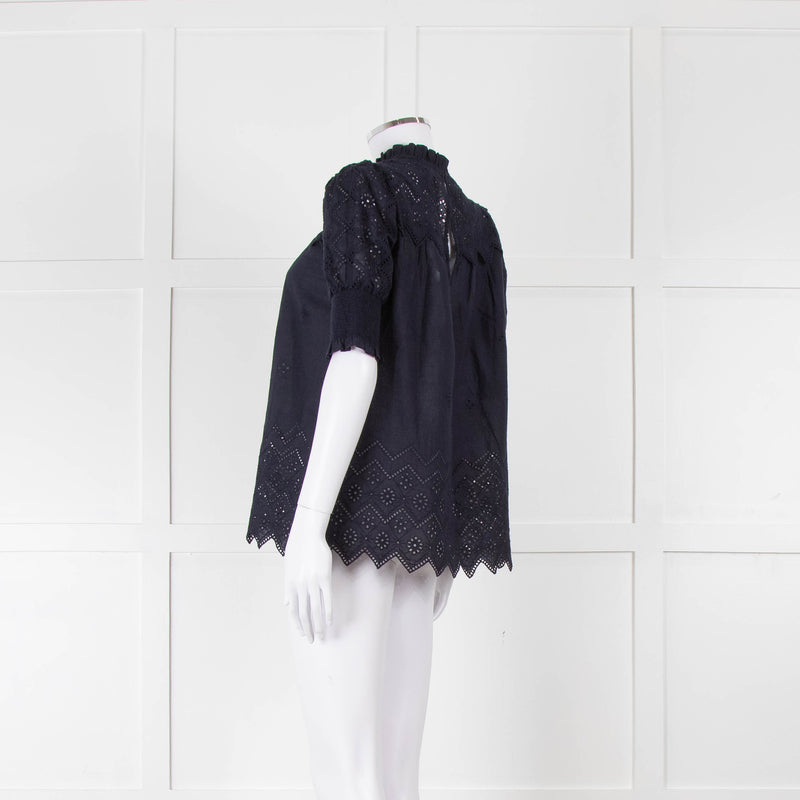Me+Em Navy Broderie Anglaise Short Sleeve Blouse