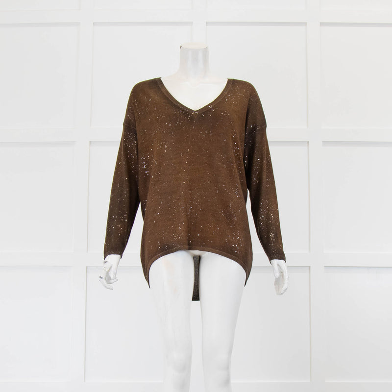 Avant Toi Brown V Neck Jumper Silver Spot Detail