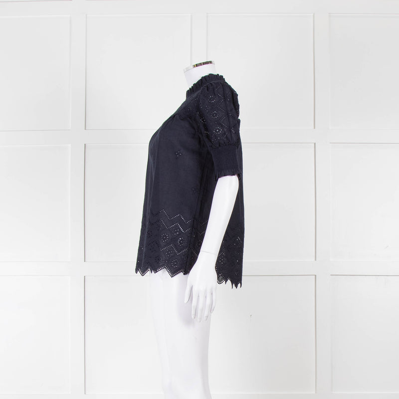 Me+Em Navy Broderie Anglaise Short Sleeve Blouse