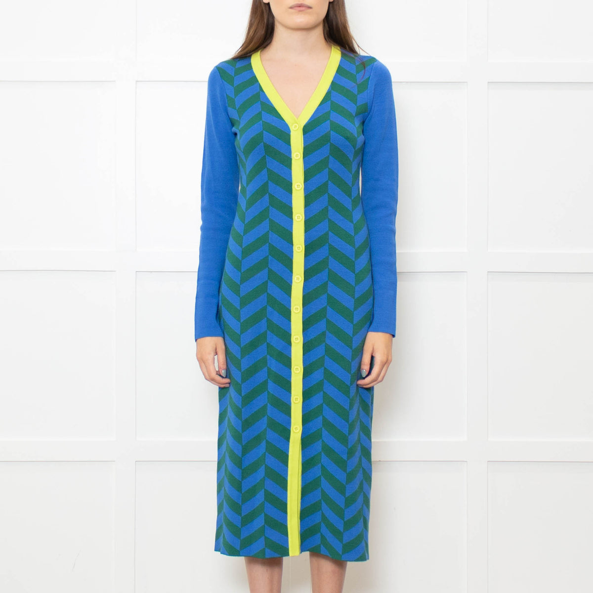 Rhode Green and Blue Chevron Knit Shirt Dress