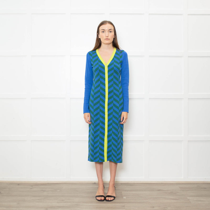 Rhode Green and Blue Chevron Knit Shirt Dress