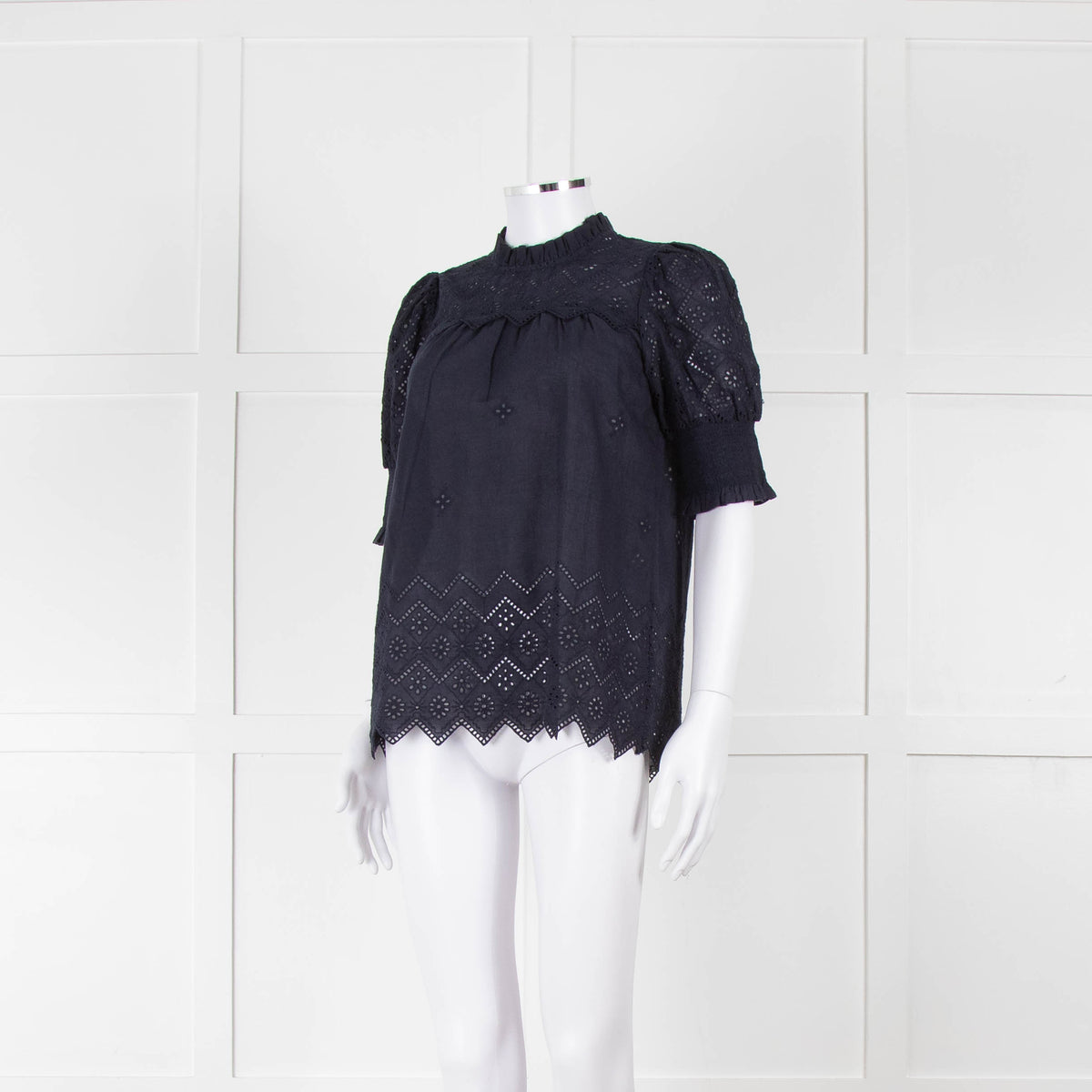 Me+Em Navy Broderie Anglaise Short Sleeve Blouse