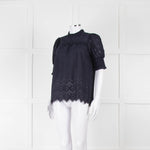 Me+Em Navy Broderie Anglaise Short Sleeve Blouse