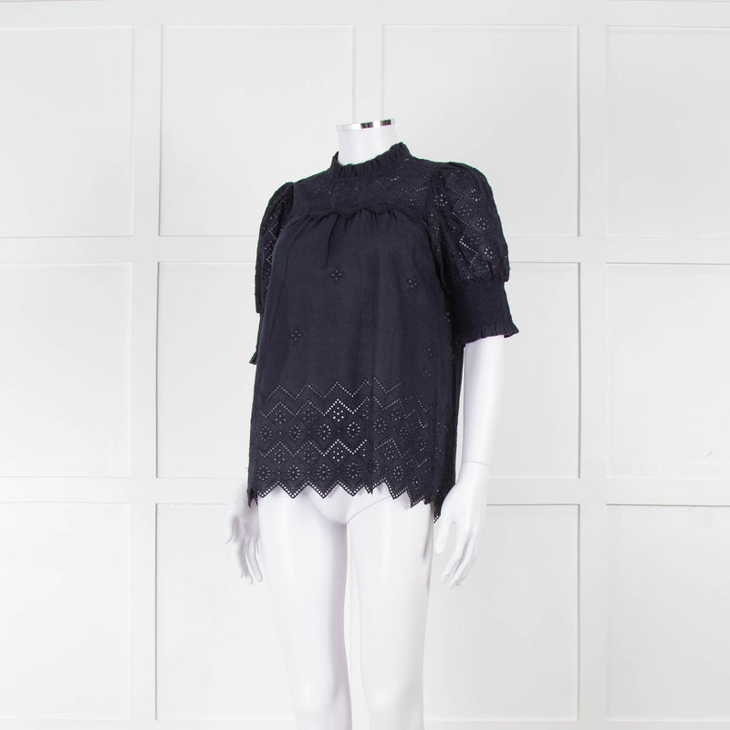 Me+Em Navy Broderie Anglaise Short Sleeve Blouse