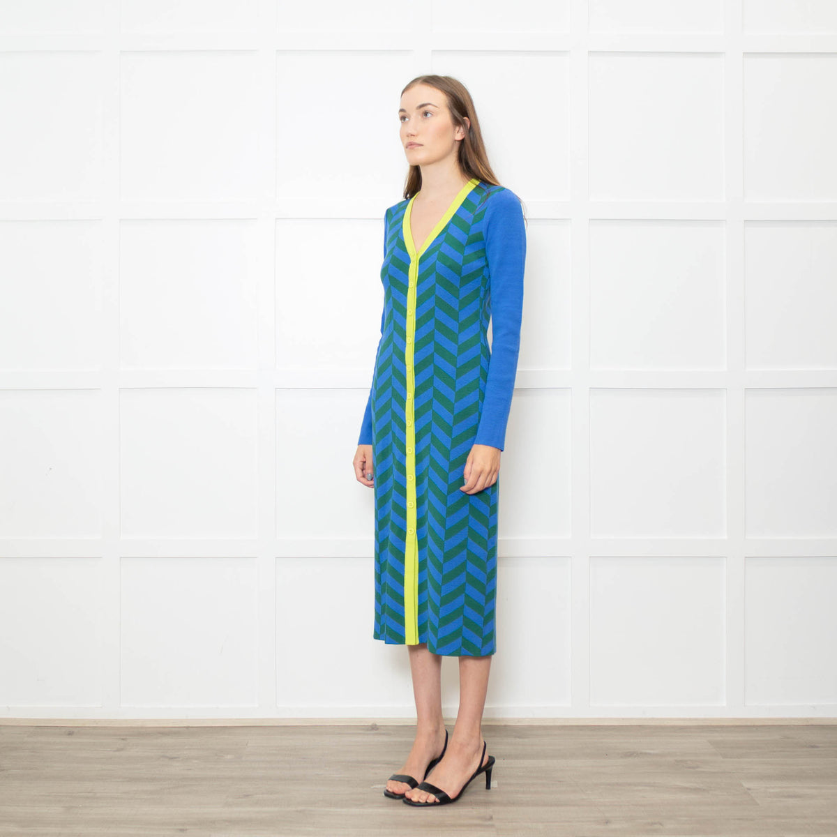 Rhode Green and Blue Chevron Knit Shirt Dress