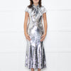 Self-Portrait Silver Sequin Twist Front Gown