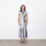 Self-Portrait Silver Sequin Twist Front Gown