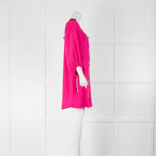 Isabel Marant Hot Pink Silk Pom Pom Trim Kaftan Dress