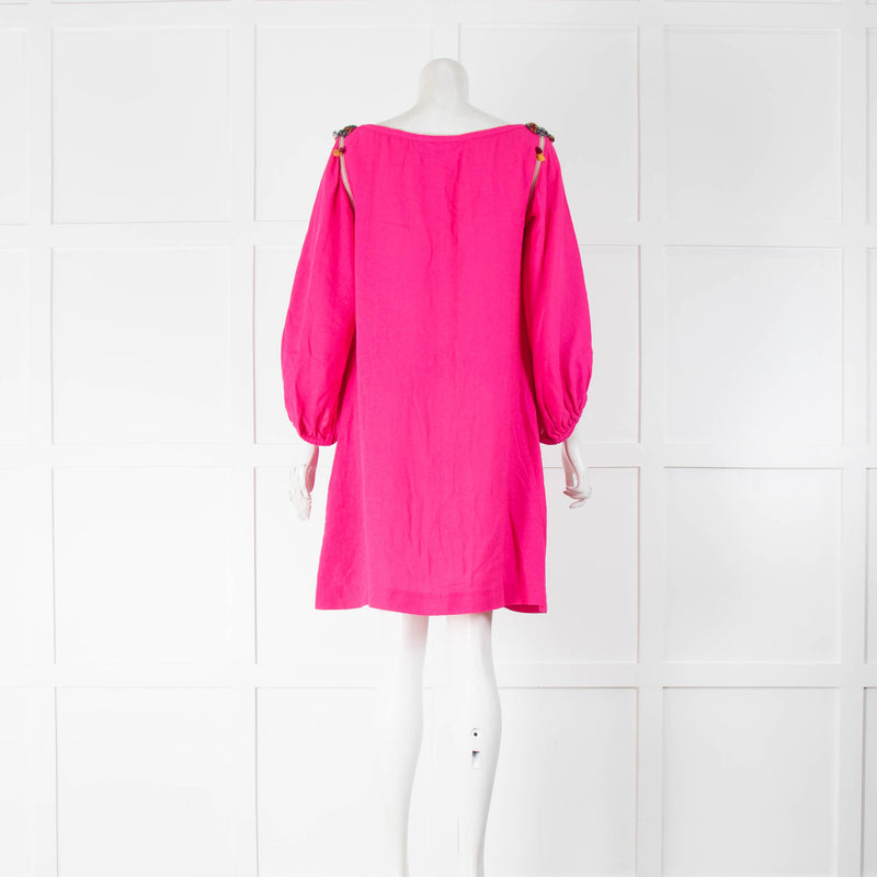Isabel Marant Hot Pink Silk Pom Pom Trim Kaftan Dress