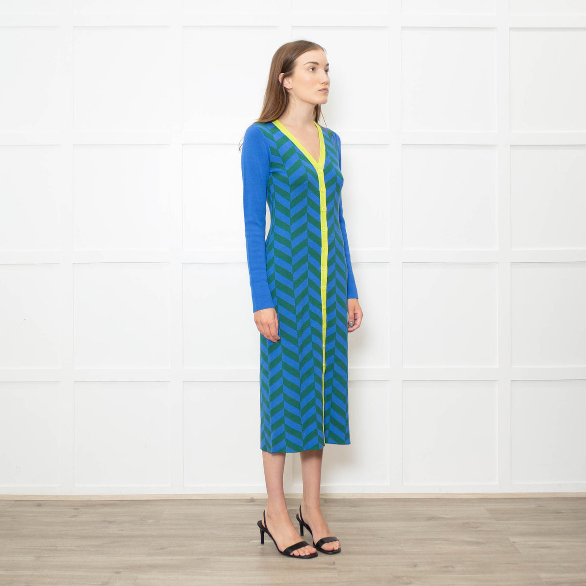 Rhode Green and Blue Chevron Knit Shirt Dress