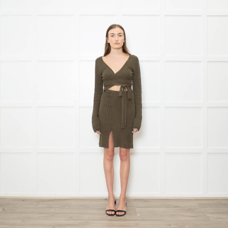 Acne Studios Khaki Green Rib Knit Wrap Front Dress