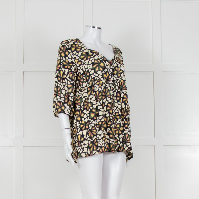 Ba&sh Black With Green And Pink Floral Print V Neck Top