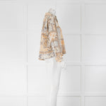 Mes Demoiselles Neutral Grey Peach Print Cotton Blouse