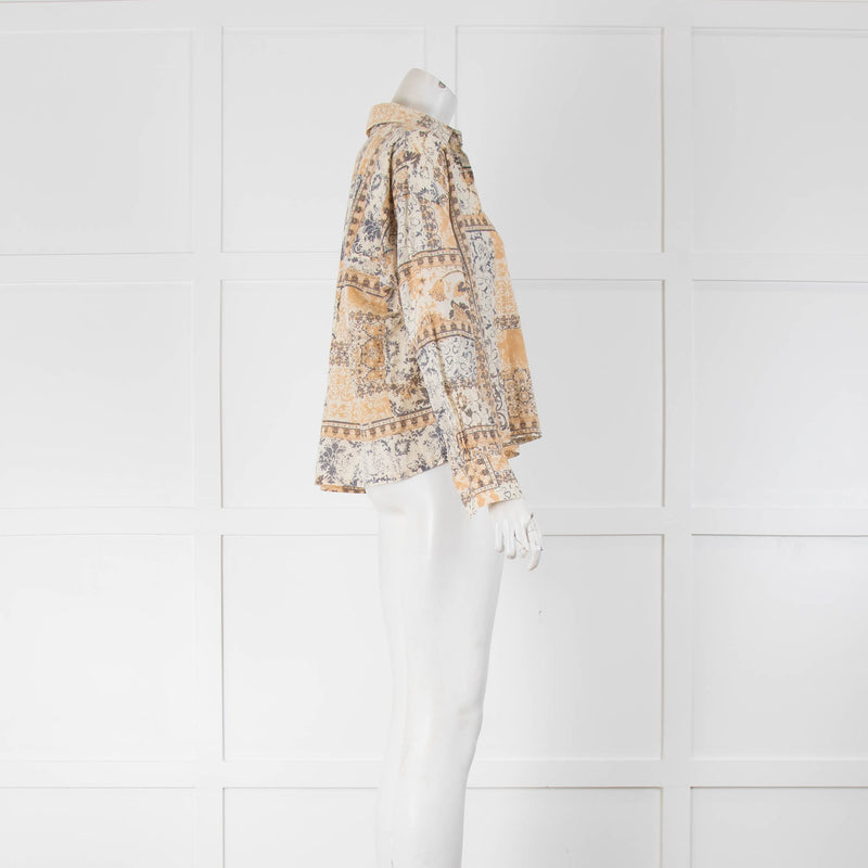 Mes Demoiselles Neutral Grey Peach Print Cotton Blouse