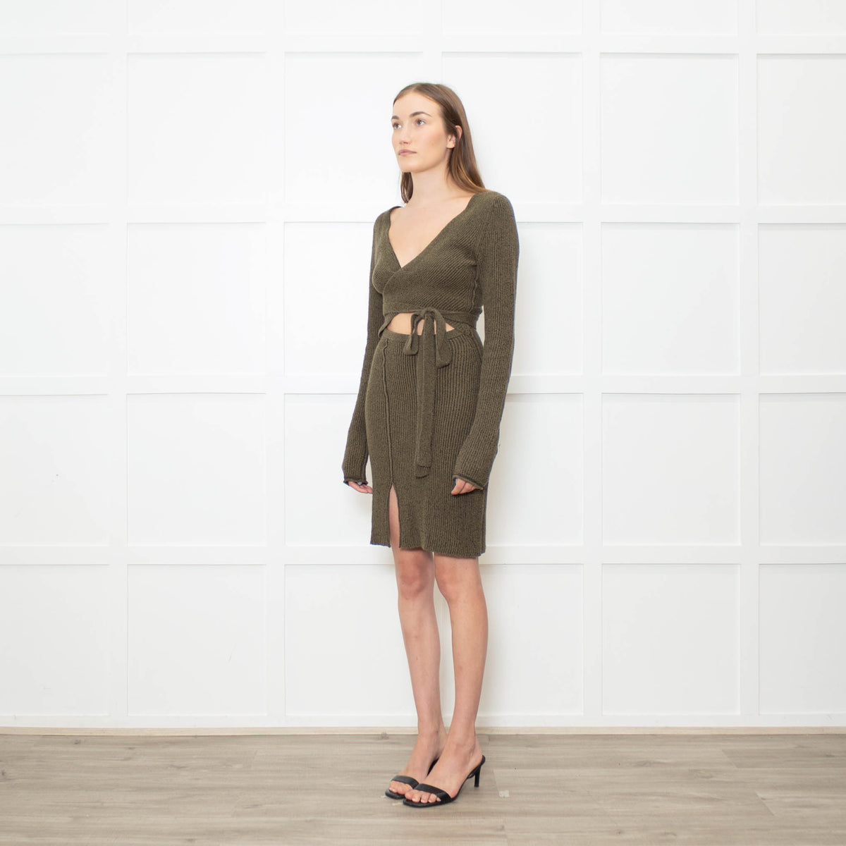 Acne Studios Khaki Green Rib Knit Wrap Front Dress