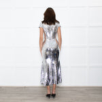 Self-Portrait Silver Sequin Twist Front Gown