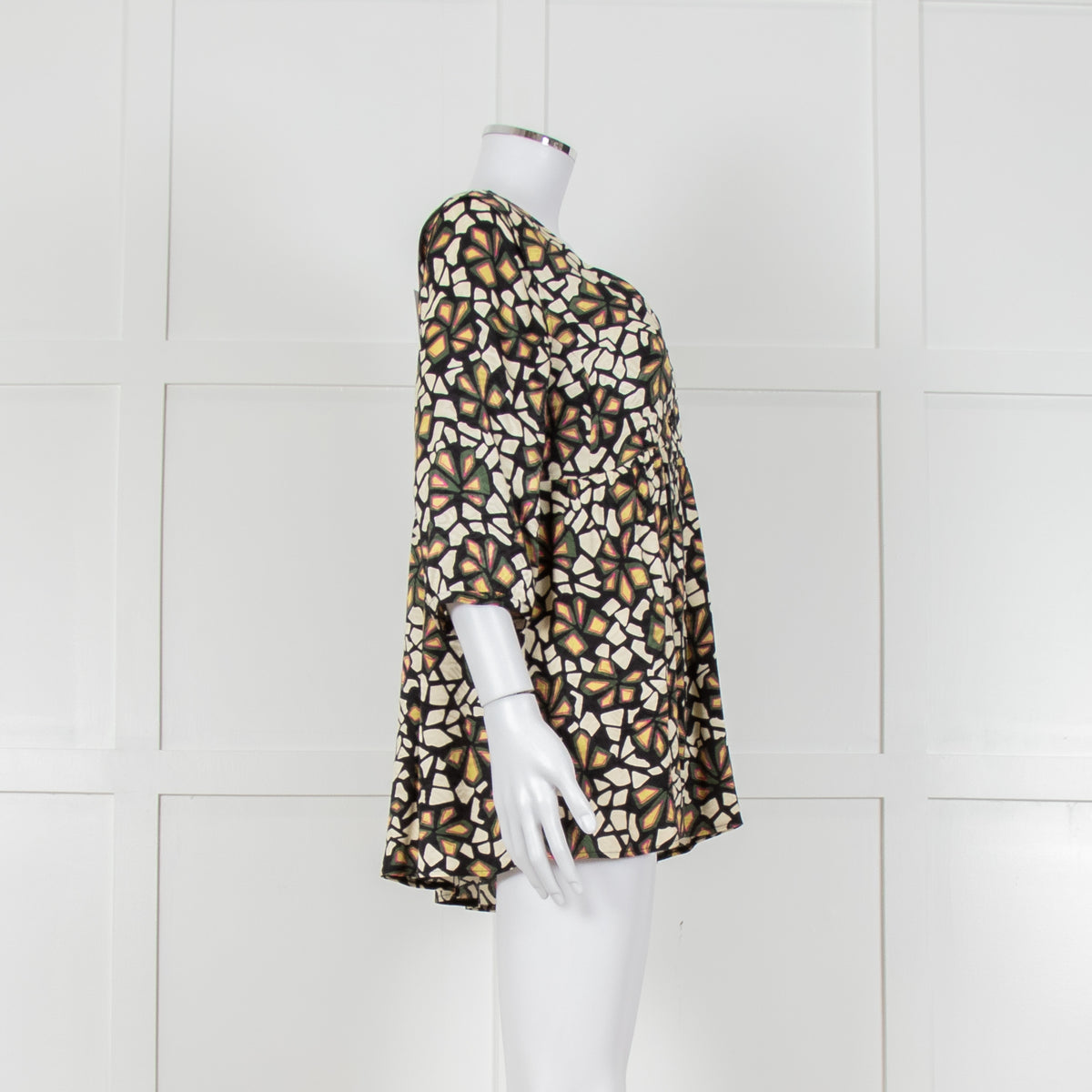 Ba&sh Black With Green And Pink Floral Print V Neck Top
