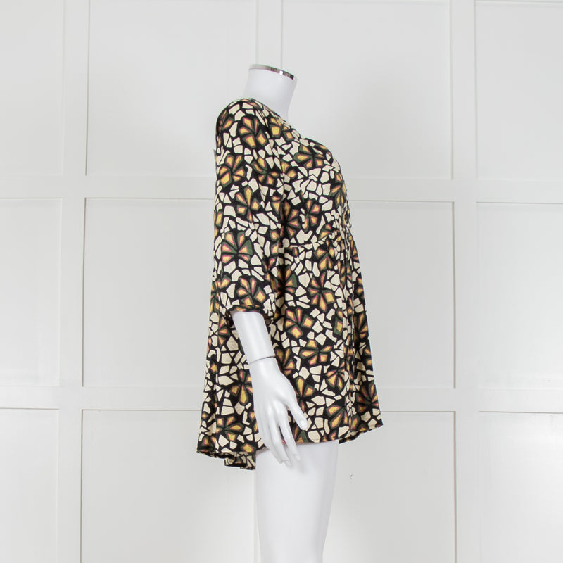Ba&sh Black With Green And Pink Floral Print V Neck Top