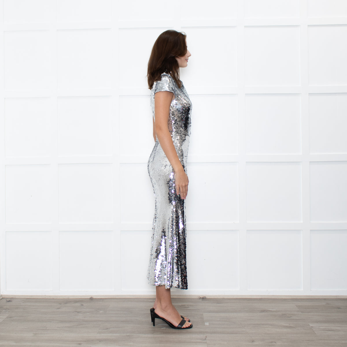 Self-Portrait Silver Sequin Twist Front Gown