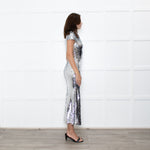 Self-Portrait Silver Sequin Twist Front Gown